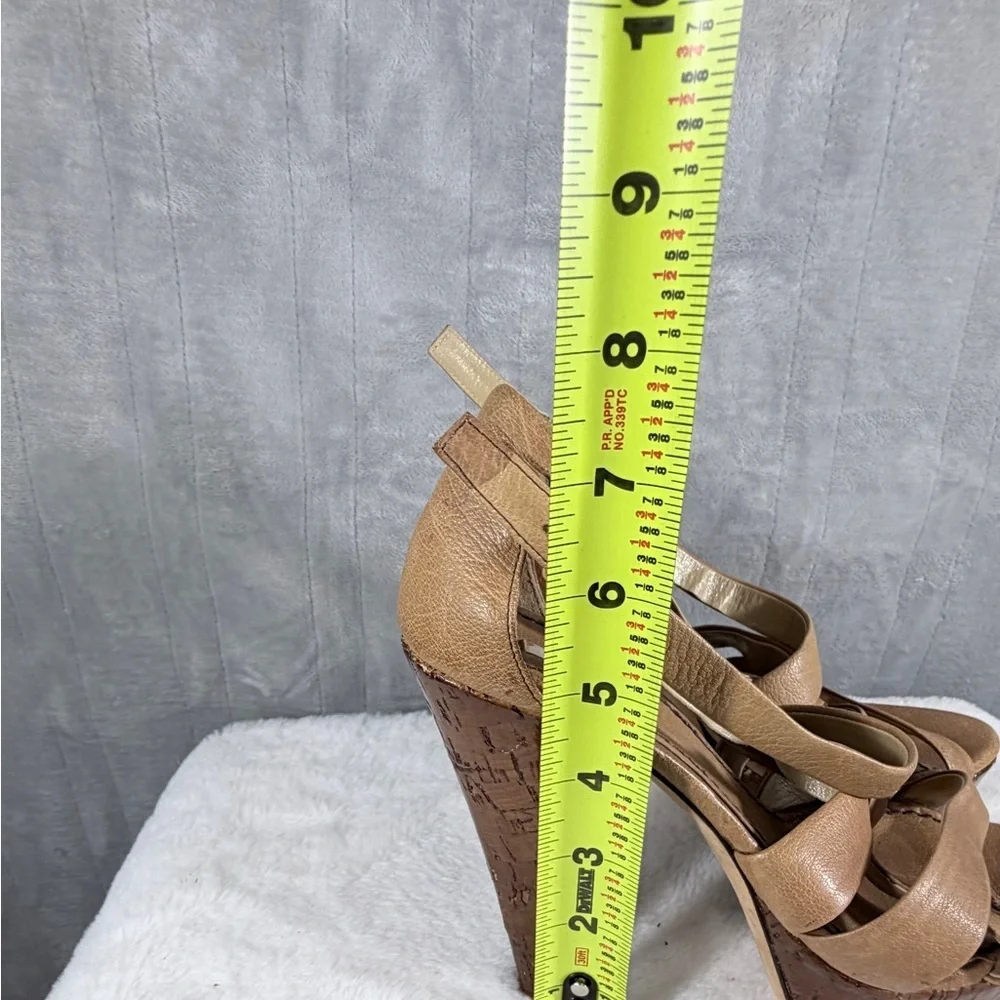 Miu Miu Tan Leather Strappy Cork Platform Heels Size 38 Made in Italy size 7.5